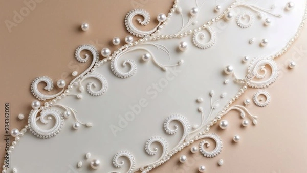 Fototapeta 진주 장식이 있는 베이지와 화이트톤의 배경