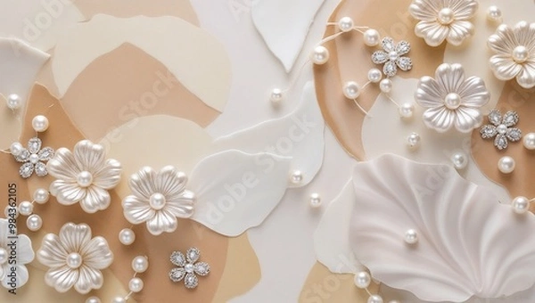 Fototapeta 진주 장식이 있는 베이지와 화이트톤의 배경