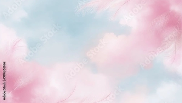 Fototapeta 핑크색과 베이비 블루 색상의 깃털이 있는 아름다운 배경