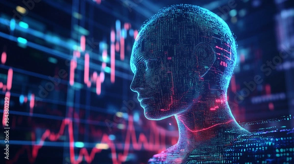 Obraz AI predicting global stock market trends for financial investors, analyzing vast amounts of data in real-time to provide accurate forecasts and investment insights. The system uses machine learning al