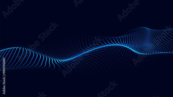 Fototapeta Wave of moving dots on an abstract dark background. 3D Vector illustration.