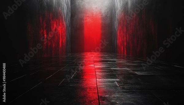 Fototapeta An abstract background illustrating a spacious, dark room that feels clean and empty, featuring a red center that draws attention, with diffused light creating an artistic ambiance on the black