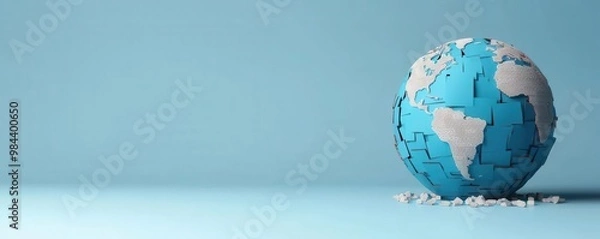Fototapeta A globe split in two by a high wall of tariffs and sanctions, global division, trade war concept