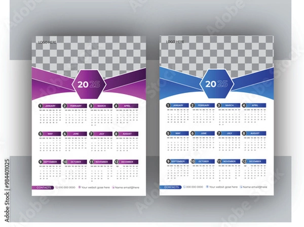 Obraz Vector Single page Wall Calendar Design Template 2025 for your office and company