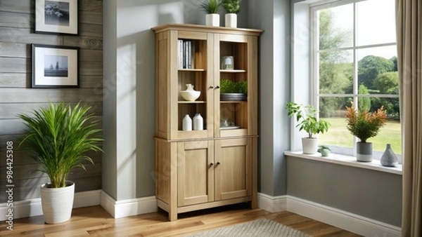 Fototapeta This sleek corner cabinet offers ample storage, beautifully enhancing the living space's ambiance and visual appeal.