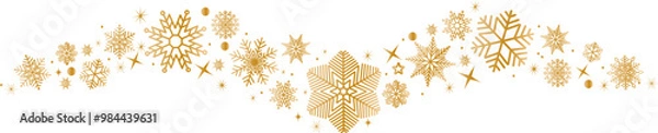 Obraz Snowflakes border in wave shape.Golden snowflakes with stars border. Golden snowflakes wave vector. Christmas decoration.	Template with a gold snowflake .