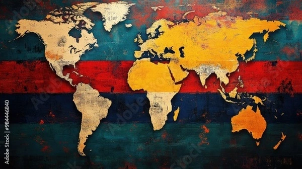 Fototapeta Vintage World Map with Bold Colors