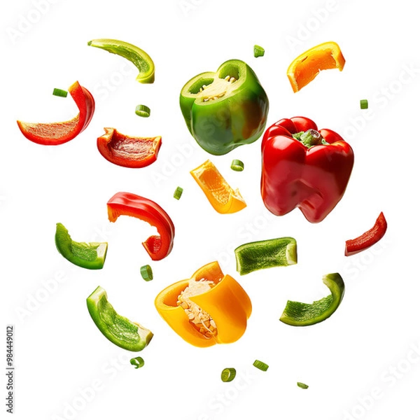 Obraz Floating bell pepper slices in air