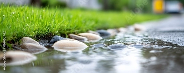 Fototapeta Efficient Street Drainage System for Urban Flood Prevention - Innovative Slope Design Optimizing Water Flow Management in Urban Infrastructure