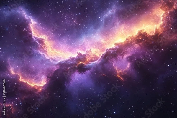 Fototapeta breathtaking cosmic vista of swirling nebula in deep space with vibrant purples and blues illuminating distant stars and galaxies evoking wonder at the vastness of the universe