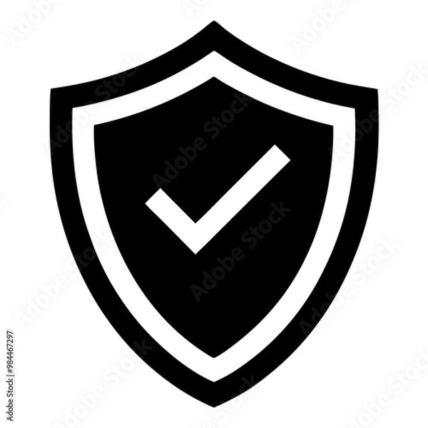 Fototapeta Shield icon with checkmark symbolizing security and trust in black design