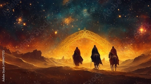 Obraz Three Kings Journey Under the Starry Desert Night