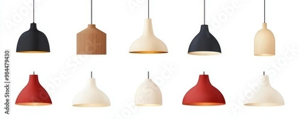 Obraz A collection of modern pendant lamps in various shapes and colors, perfect for enhancing contemporary interior decor.