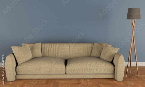 Fototapeta 3D render image of interior with sofa and floor lamp
