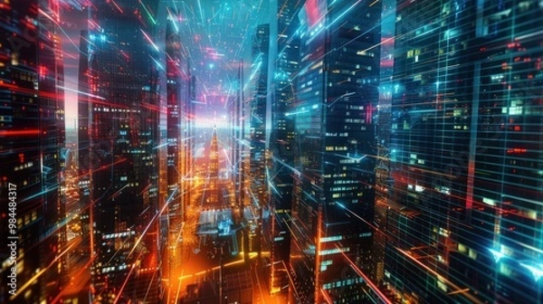 Fototapeta Futuristic Cityscape with Digital Connections
