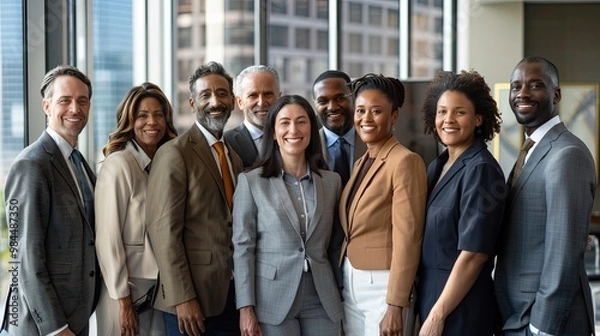 Fototapeta Diverse Group of Corporate Professionals Smiling in Office Setting