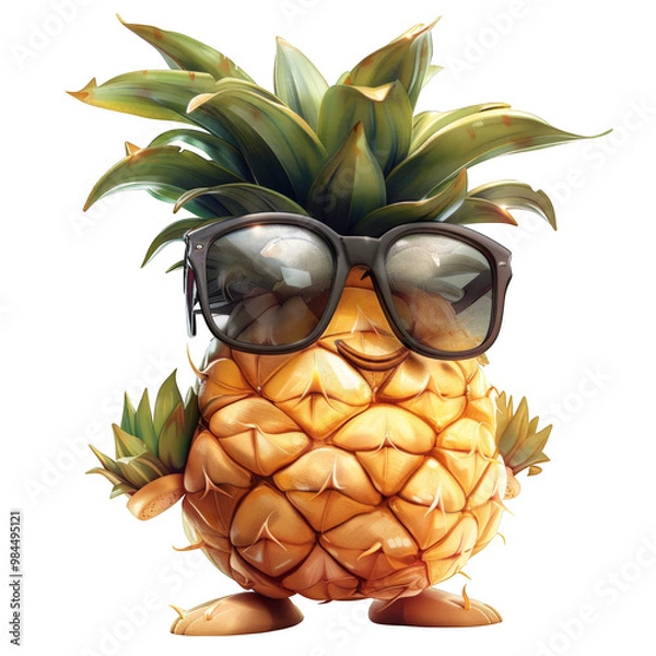 Obraz A cute and funny pineapple character wearing sunglasses and smiling.