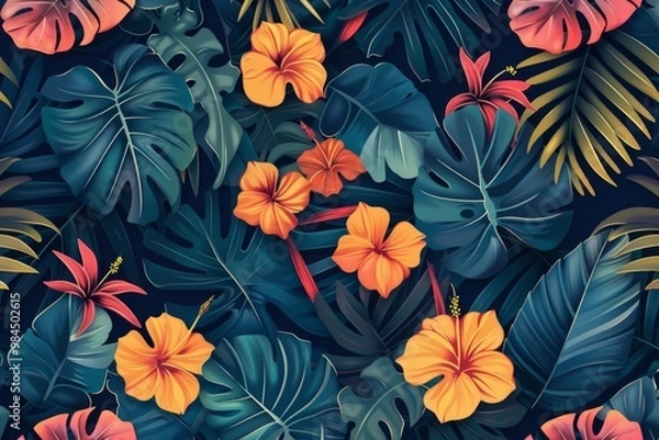 Fototapeta tropical plants pattern, green. ai generated
