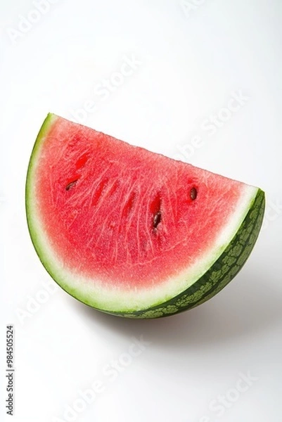 Obraz A juicy half-cut watermelon slice isolated on a clean white background.