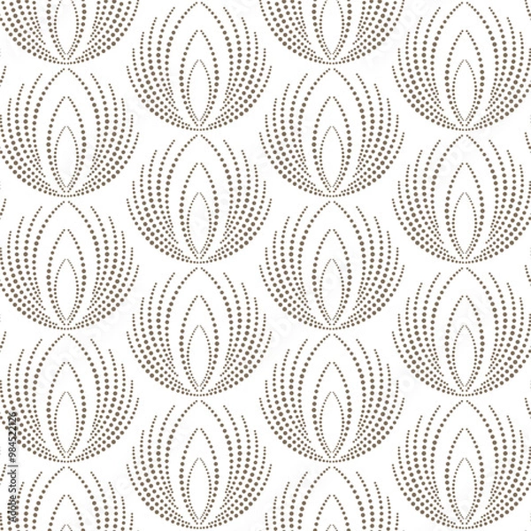 Obraz Pattern of brown dots on a white background. Flowers from dots are assembled into a geometric ornament. Vector seamless pattern.