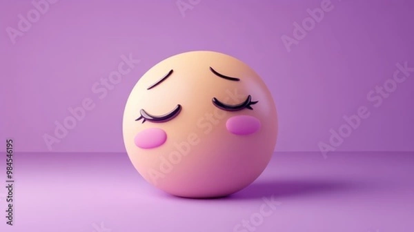 Fototapeta Sleepy emoji with a droopy face on a pastel lavender background, perfect for conveying tiredness or relaxation.