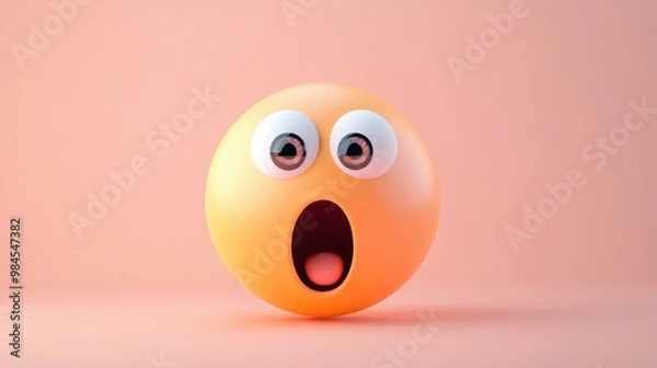 Fototapeta Surprised emoji character with wide eyes on a pastel peach backdrop, great for expressing shock or excitement.