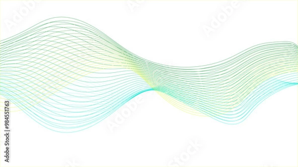 Fototapeta Transparent lines, abstract wave shape. Transparent horizontal green wave on white background. 