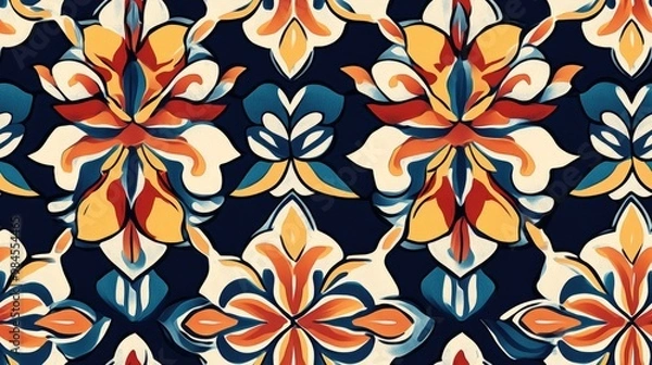 Fototapeta Colored Oriental Endless X Traditional Geometric Pattern Floor Ethnic Flower Boho Geometric Batik Print Colored Floral Tile Tribal Geometric Texture Ethnic Geo Flower