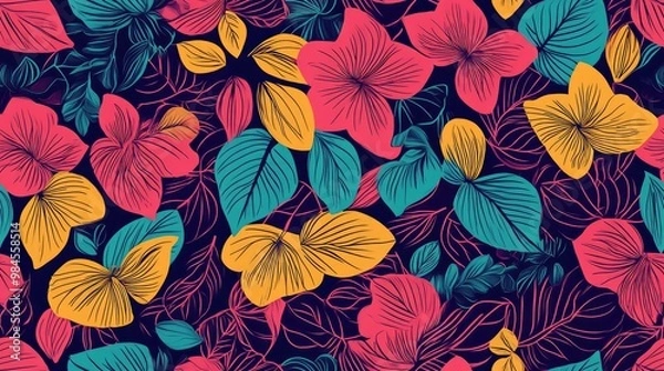 Fototapeta Seamless pattern showcasing a mix of styles in vibrant colors