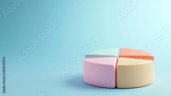 Fototapeta Business pie chart, showing market share, 3D illustration, copy space for text,