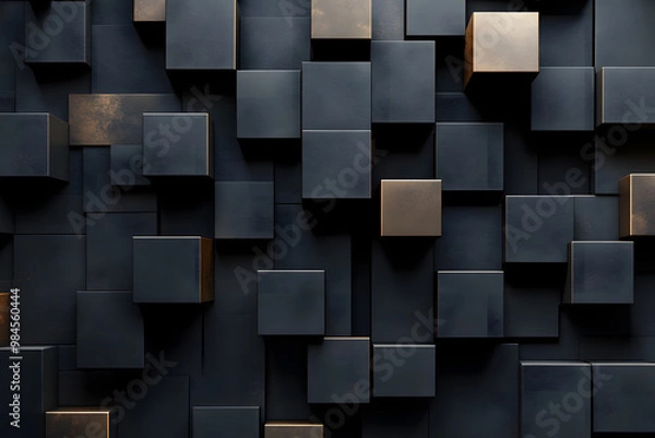 Fototapeta abstract geometric background made of black bronze cubes cubes. minimalistic design. metal cubes at different levels. matte texture