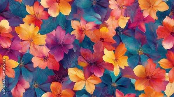 Fototapeta Colorful floral pattern trend for fabric print in digital textile design