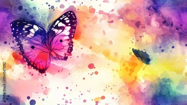Fototapeta Colorful watercolor background featuring an artistic butterfly splash