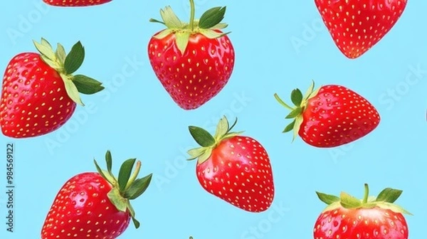Fototapeta Seamless strawberry pattern playful summer backdrop vibrant natural berry print delicious juicy strawberries colorful food design textile print concept contemporary abstract style for paper and fa