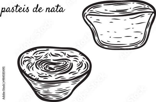 Obraz Portuguese cupcake engraved vector isolated on white background.