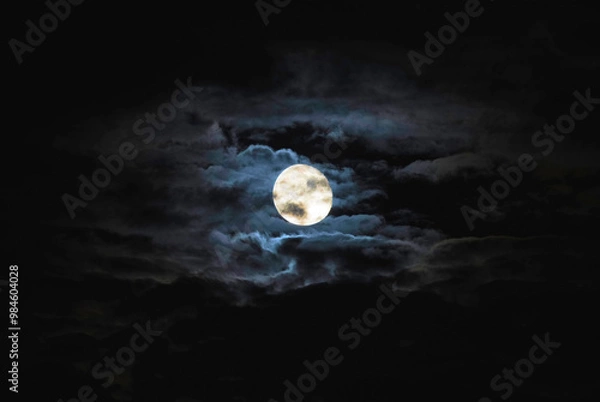 Fototapeta Full super moon and clouds witn copy space