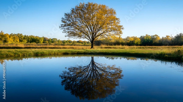 Fototapeta A single tree reflected in a pond.


