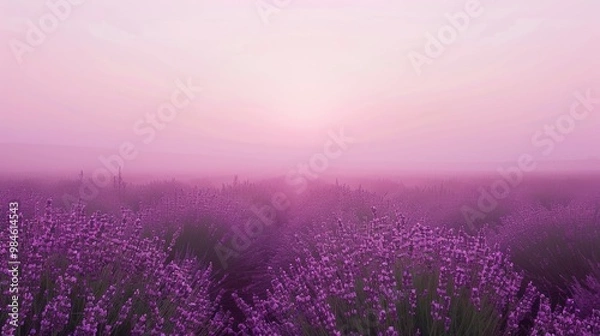 Fototapeta Lavender Field in Misty Sunrise