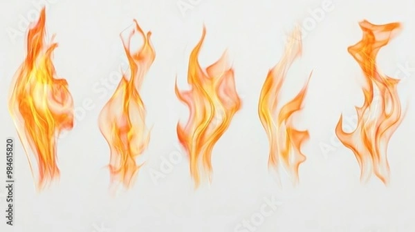 Fototapeta Abstract Fire Flames in Orange and Yellow Colors, Isolated on White Background, Digital Art, Design Element, Graphic Design, flame, fire
