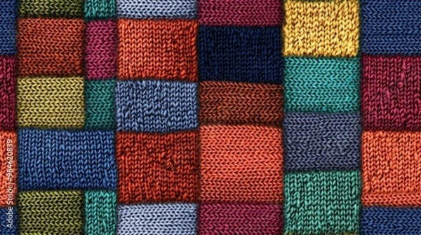 Obraz Seamless background featuring a knitted texture that mimics wool showcasing a variety of multicolored squares