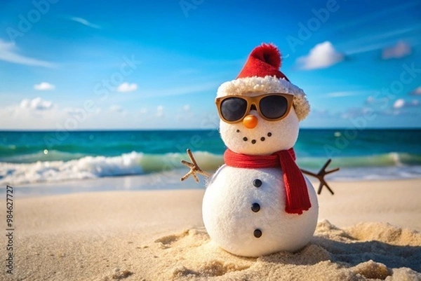 Fototapeta snowman on the beach