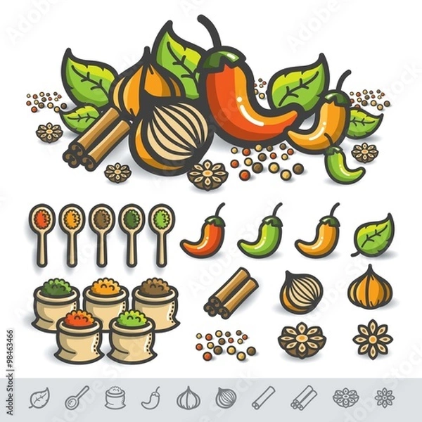 Obraz Spices and Herbs Vector