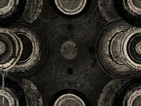 Fototapeta Vintage black and white concentric circles pattern with a grungy background.