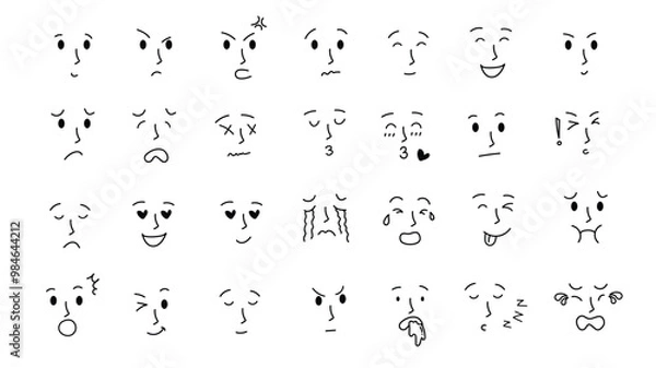 Fototapeta Emoticons man faces collection flat style. Happy happy, smile, neutral, sad and angry. design element for your object, various expressions
