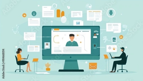 Obraz Online Personal Profile Vector Illustration on Computer Screen