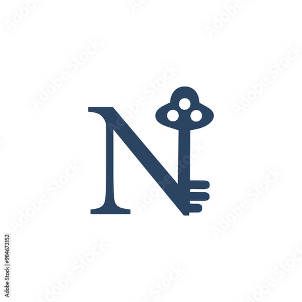 Obraz Letter N With Key Logo Vector 