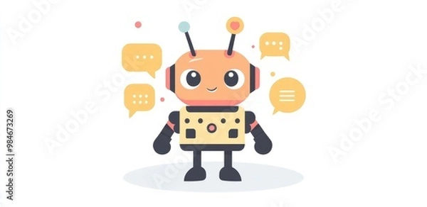 Obraz Illustration of Modern Cute Robot with Large Eyes and Vibrant Colors