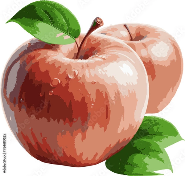 Obraz Fresh Apples with Green Leaf Illustration
