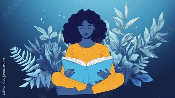 Fototapeta Reading and mindfulness, depicting a calming and focused reading session