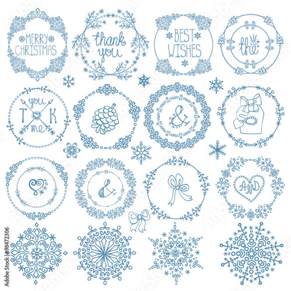 Fototapeta Christmas,New year decor set.Winter  circle frames